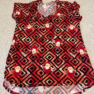Red Lularoe Large Santa Print Top